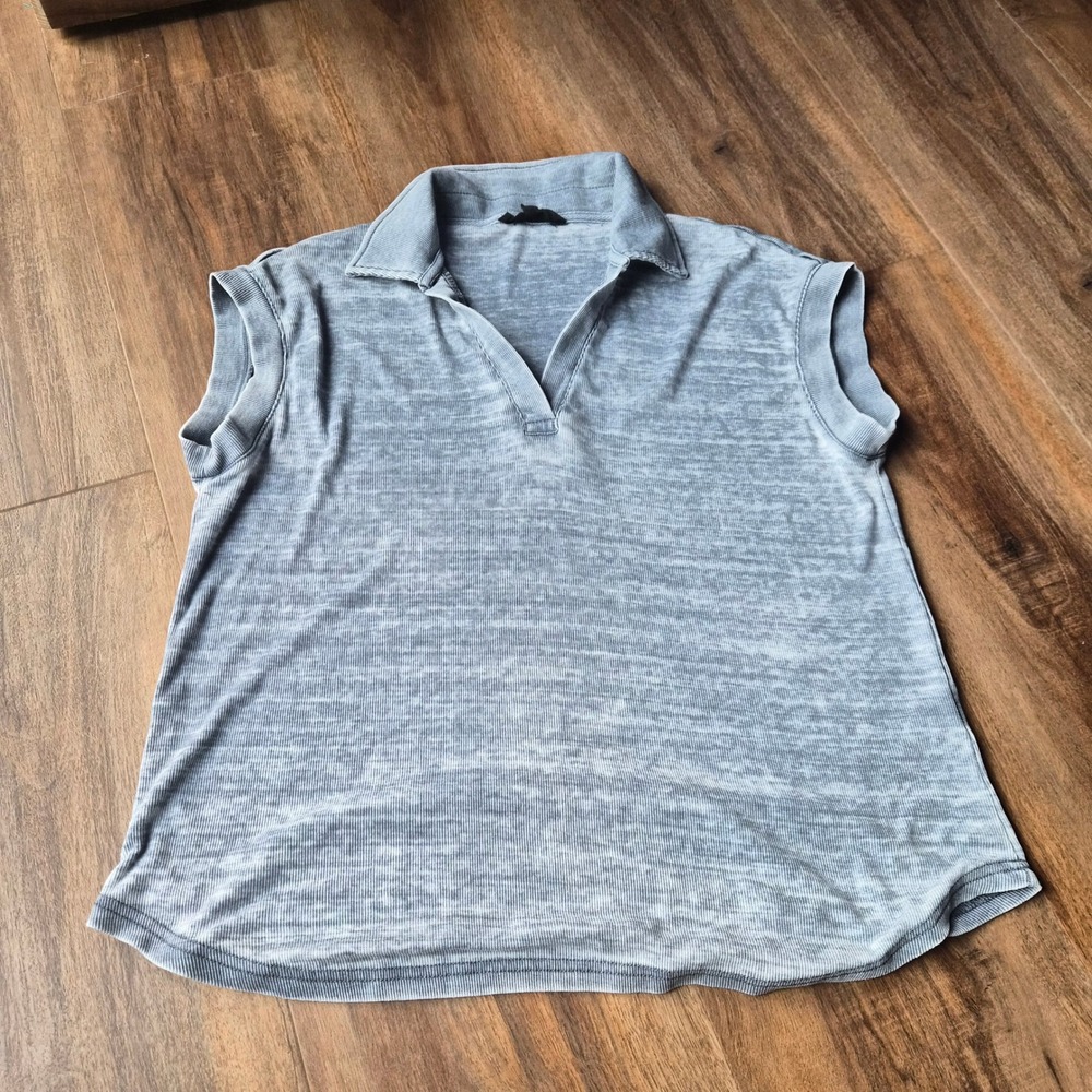 Jane + Delancey Womens Sleeveless Polo Top Blue Ribbed Knit V-Neck Preppy S